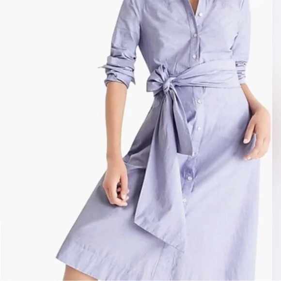 J. Crew Tie-waist shirt-dress in end-on-end cotton in PERI - Picture 2 of 7